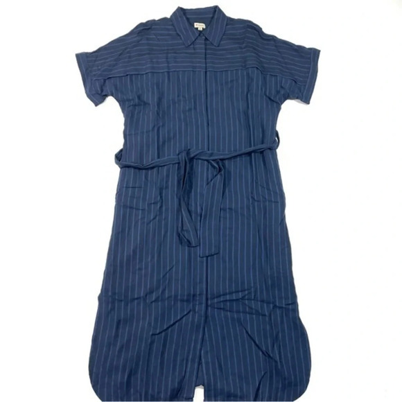 Cremieux Claudia Stripe Midi Shirt Dress Blue Size 4 - Picture 2 of 7